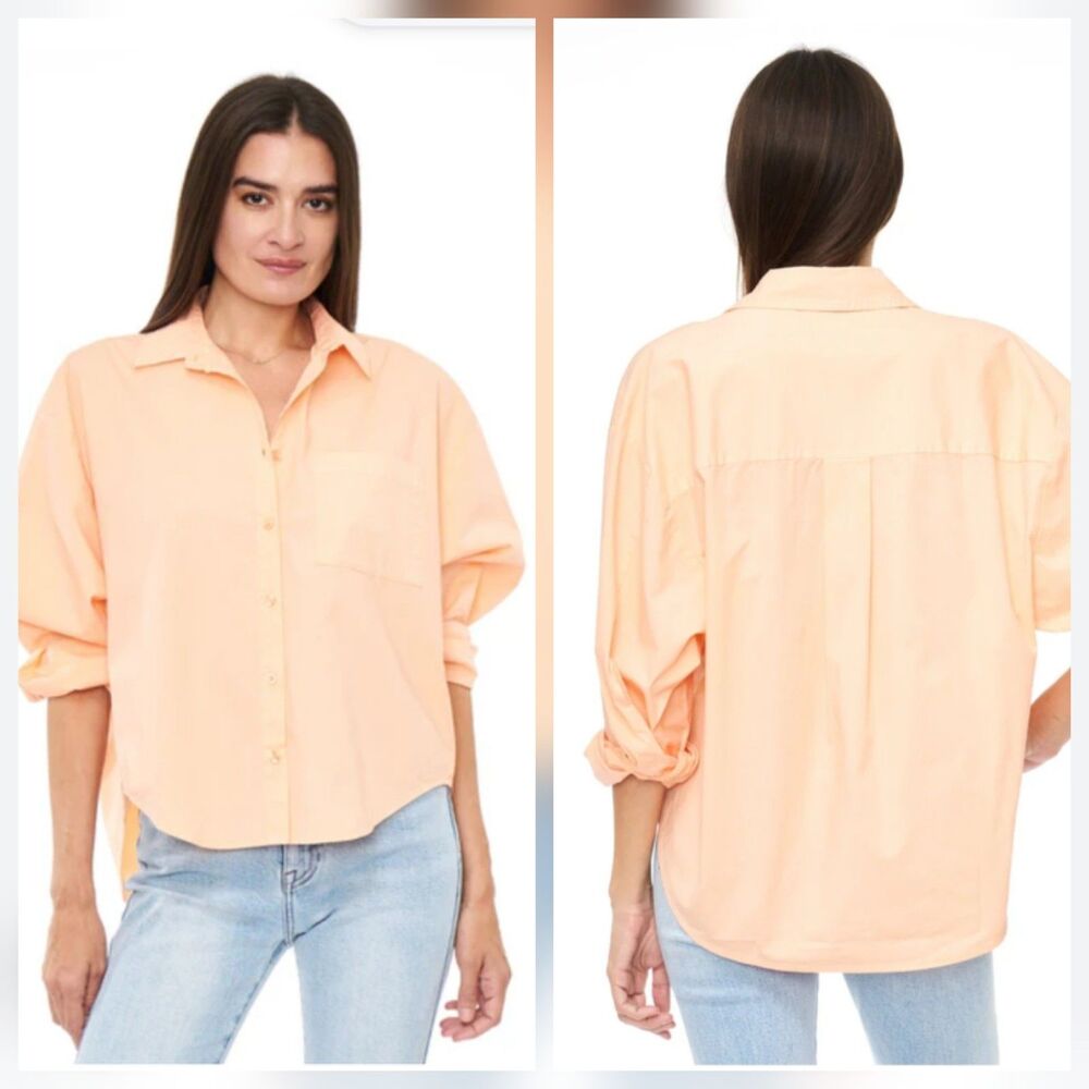 Pistola Womens Sloane Oversized Button Down Hi-Low Long Sleeve Top Orange Sz S